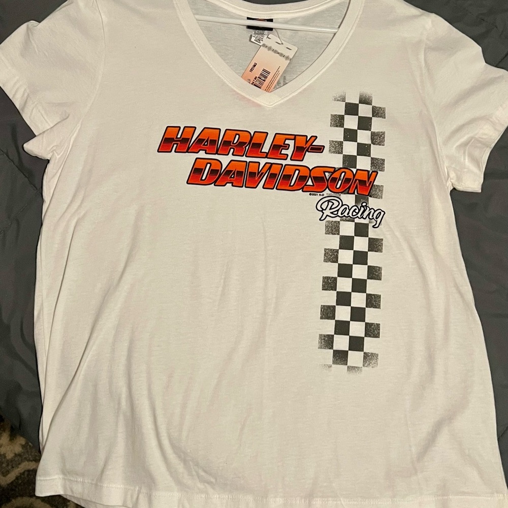 Harley-Davidson Thunder Mountain Women’s White Racing Logo T-Shirt